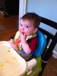 Burritos for dinner means Noah gets rice, avocado and cheese (and a bath!)