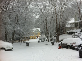 Snowy cul-de-sac. View from our house.