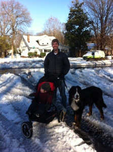 Pushing the stroller through the slush up to East Blvd, which surprisingly had been plowed.