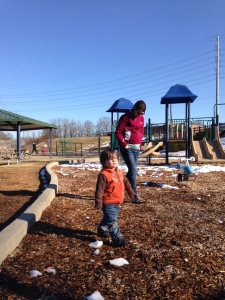 Acting like a boss at the playground after the snow was mostly melted.